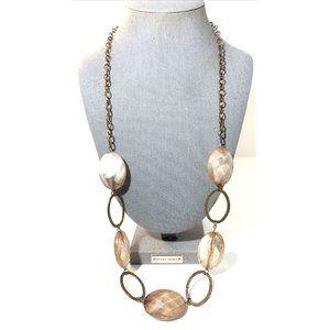 Copper Tone Chunk Bead Necklace- Long 30” Acrylic Faceted Statement Necklace.